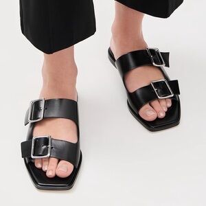 Aeyde Black Minimalist Sandals with Adjustable Straps
